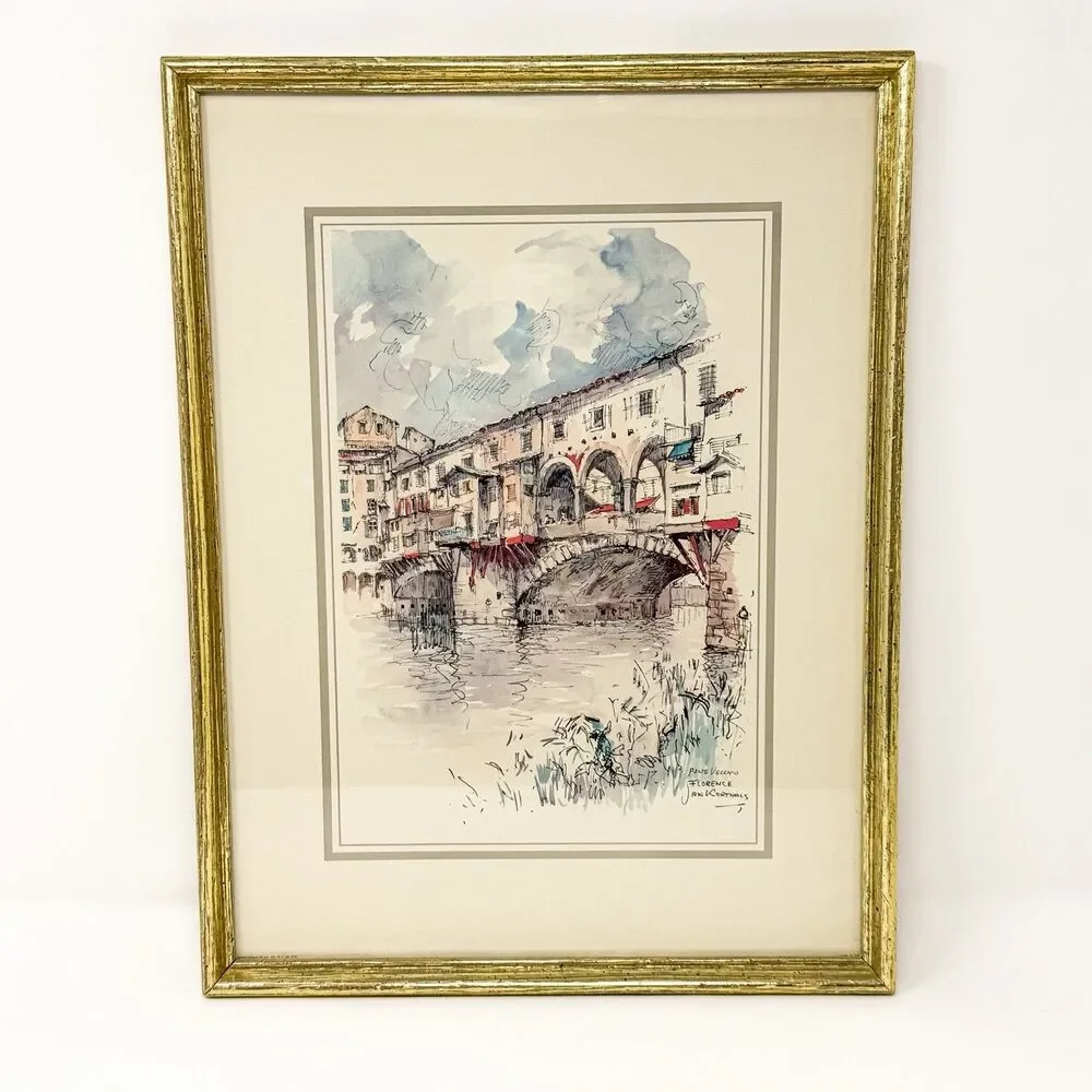 Vintage Jan Korthals Ponte Vecchio Florence Framed Art Print European Decor - Picture 1 of 7